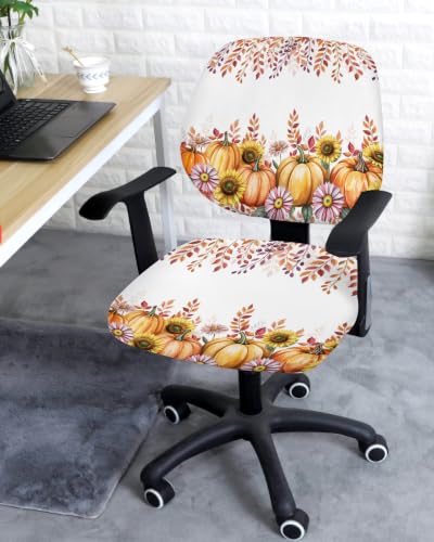 Savannan Office Chair Cover, Thanksgiving Pumpkin Floral Protective Stretch Elastic Universal Cover for Desk Task Chair,Computer Rotating Chair 1 Pcs Autumn Sunflower Leaves