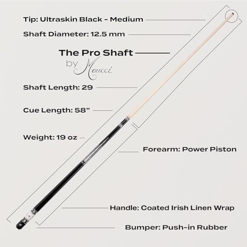 Meucci Pool Cues - BMC Casino 10 - Professional Billiard Pool Stick with Card and Ivory Dice Sleeve, Ebony Color Wrap, Power Piston Forearm