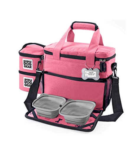 Mobile Dog Gear, Week Away Dog Travel Bag for Small Dogs, Includes Lined Food Carriers and 2 Collapsible Dog Bowl, Pink - color: Pink, size: Small