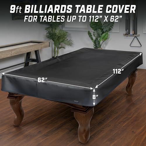 GoSports 6, 7, 8 & 9 ft Premium Leatherette Pool Table Cover - Waterproof & Tearproof - Heavy Duty Indoor & Outdoor Billiard Table Cover - color: Black, style: 9 ft (112" L x 62" W x 8" H)
