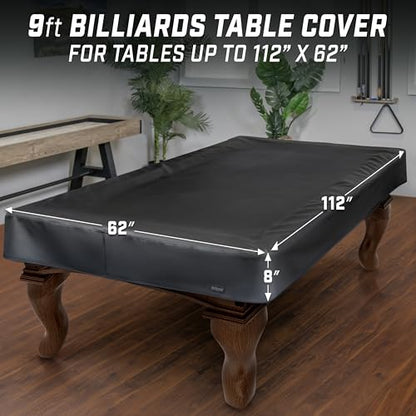 GoSports 6, 7, 8 & 9 ft Premium Leatherette Pool Table Cover - Waterproof & Tearproof - Heavy Duty Indoor & Outdoor Billiard Table Cover - color: Black, style: 9 ft (112" L x 62" W x 8" H)