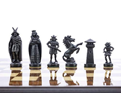 3 3/4" Black & White Viking Plastic Chess Pieces - Felted, Standard Size