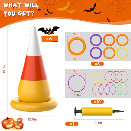 Ring Toss Game, Birthday Party Game Inflatable Candy Corn Ring Toss Toys with Air Pump for Kids Adults Party Favors Indoors Outdoors Family Party Garden Backyard