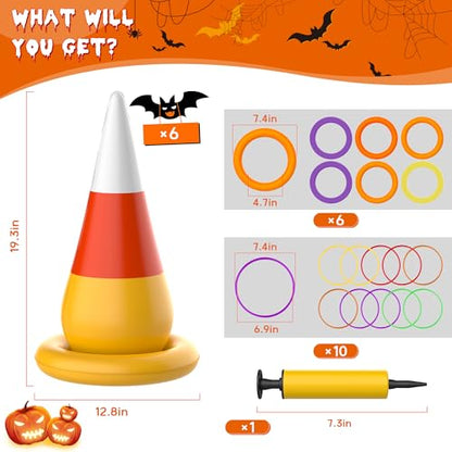 Ring Toss Game, Birthday Party Game Inflatable Candy Corn Ring Toss Toys with Air Pump for Kids Adults Party Favors Indoors Outdoors Family Party Garden Backyard