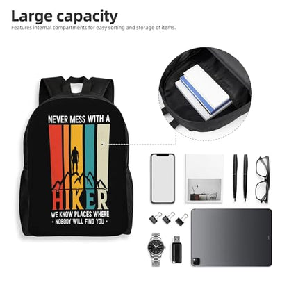 Hiking Never Mess With Hiker We Know Places Where Nobody Will Find You Backpacks For Men Women Book Bag Travel Hiking Camping Work Lightweight - color: Ye24