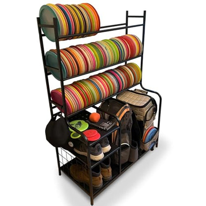 Disc Golf Storage Rack – Disc Golf Organizer with Bag Stand – Large Capacity Disc Golf Shelf, Holds 140+ Discs