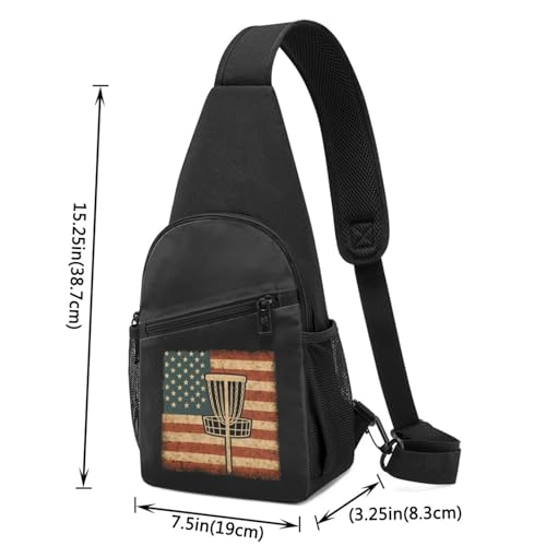 Disc Golf Vintage Usa Flag Casual Sling Chest Bag, Crossbody Shoulder Pack