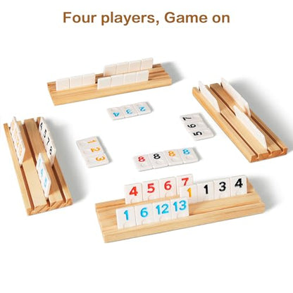 ELONGDI Rummy Cube Game Set with 4 Wooden Racks,106 Rummy Tiles and Portable Case,Classic Travel Board Games for Family Adults and Kids