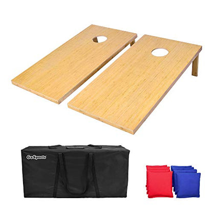 GoSports Bamboo Cornhole Toss Game Set with 8 Bean Bags & Carrying Case - Choose Regulation or Tailgate Size Boards