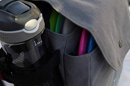 Kestrel Black Disc Golf Bag - Fits 6-10 Golf Discs + Bottle - For Beginner & Advanced Golfers - Extremely Durable Canvas - Frisbee Golf Bag - Small Sling/Shoulder Disc Golf Bag For Men & Women - color: Gray