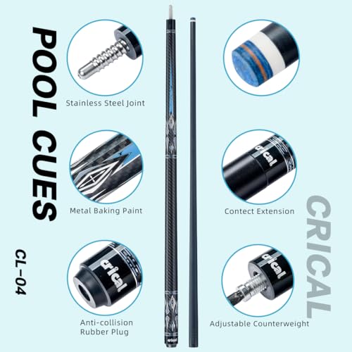 CRICAL Carbon Fiber Pool Cue Stick 58" Billiard Cue Sticks Professional Low Deflection Pool Sticks with 3/8 * 8 Pin Joint and 12.5mm Tip - color: 017-CL04 set
