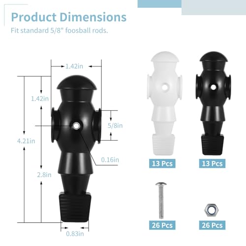 26 Pcs Foosball Men, Resin Foosball Replacement Parts, Table Soccer Player Set for Tournament Foosball - color: Black and White