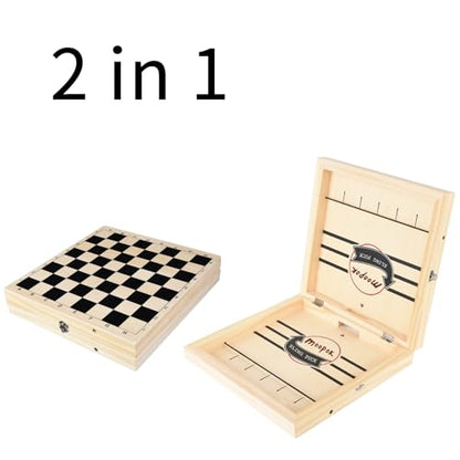 moopok Fast Sling Puck Game - 2 in1 Chess Board and Desktop Battle Super Winner Game,Fast Action Wooden Air Hockey Board Game,Adults and Kids Family Friend Funny Slingshot Game Toys - size: (2-in-1) Extra Large