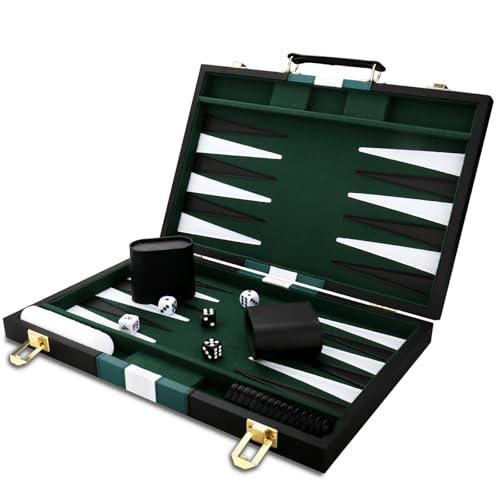 Backgammon Set - Classic Board Game with Premium PU Leather Case - Portable Travel Strategy Backgammon Game Set for Adults, Kids Family Game Night, Vacation & Gifts (15 inch Medium, Black) - color: Black, style: 15inch