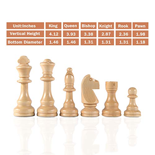 AMEROUS Chess Pieces Only, Wooden Hand Carved Tournament Chessmen with 4.12" Inches King, 2 Storage Bags for Chess Board Game, Replacement of Missing Pieces