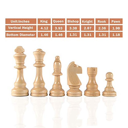 AMEROUS Chess Pieces Only, Wooden Hand Carved Tournament Chessmen with 4.12" Inches King, 2 Storage Bags for Chess Board Game, Replacement of Missing Pieces