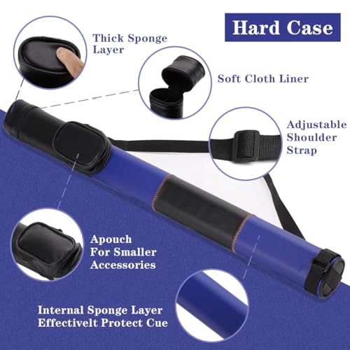 Billiard/Pool Cue Hard Cases, Cue Case 1 Stick 2 Holes,Holds 1 Complete 2-Piece 58 Inches Cue Sticks,Deluxe Hard Billiard Pool Cue Stick Carrying Case,Pool Billiards Accessories - color: Blue