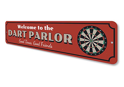 Dart Parlor Welcome Sign, Custom Good Times Good Friends Sign, Dart Board Game Room Man Cave Dorm Aluminum Decor - 9" x 36" - size: 3) 9"x36" Inches