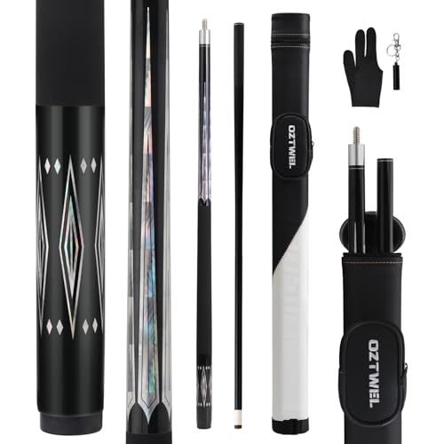 Glass Fiber Pool Cue Stick with Case Combo Set, 12.5mm Professional Pool Stick 58" Low Deflection Billiards Cue Stick 19 Oz Pool Cue Set for Men Adults Players - color: Black1