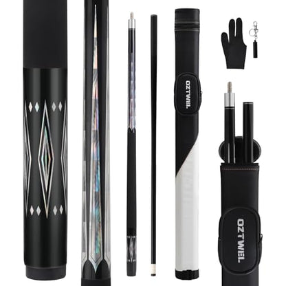 Glass Fiber Pool Cue Stick with Case Combo Set, 12.5mm Professional Pool Stick 58" Low Deflection Billiards Cue Stick 19 Oz Pool Cue Set for Men Adults Players - color: Black1