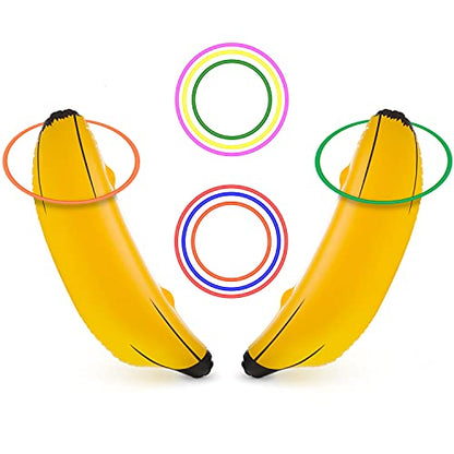 June Fox Inflatable Banana Ring Toss Game for Bachelorette Party, Bridal Shower Decorations for Engagement Party, Lingerie Party (2 Pieces 26" Bananas & 6 Pcs Toss Rings)