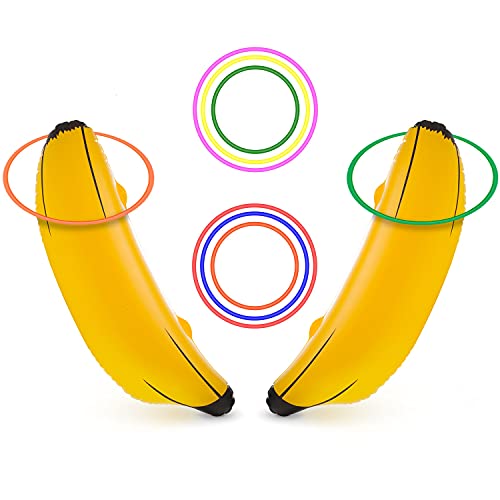 June Fox Inflatable Banana Ring Toss Game for Bachelorette Party, Bridal Shower Decorations for Engagement Party, Lingerie Party (2 Pieces 26" Bananas & 6 Pcs Toss Rings)