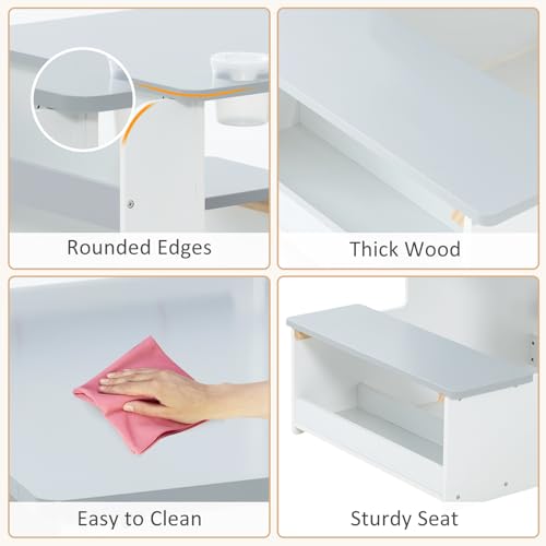 INFANS 3 in 1 Kids Art Table and Chair Set, Toddler Craft and Play Wood Activity Desk with Double-Sided Easel Blackboard Whiteboard, Paper Roll for Writing, Children Furniture for Daycare Nursery - style: Grey