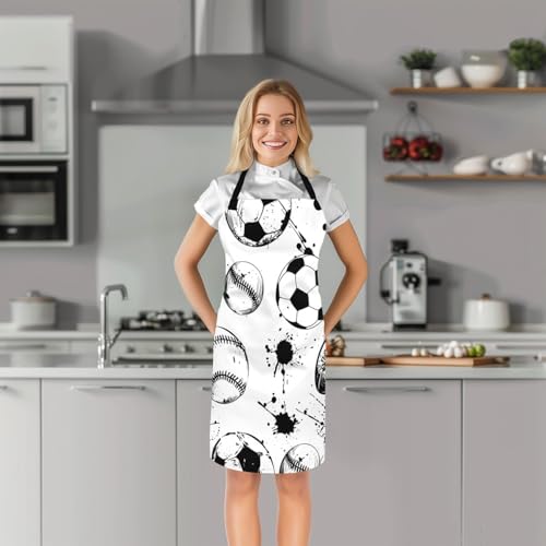 Manfei Ball Sports Kids Kitchen Apron - color: Black White
