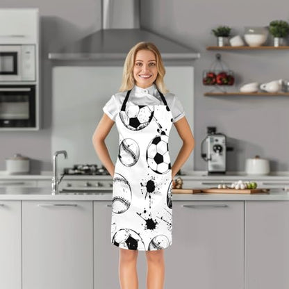 Manfei Ball Sports Kids Kitchen Apron - color: Black White