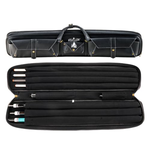 KONLLEN 2x4 Hard Pool Cue Case – Professional Billiards Cue Case for 2 Butts & 4 Shafts, Durable Hard Shell Cue Bag with Adjustable Shoulder Strap, Large Storage Pockets - color: 3x4-PU
