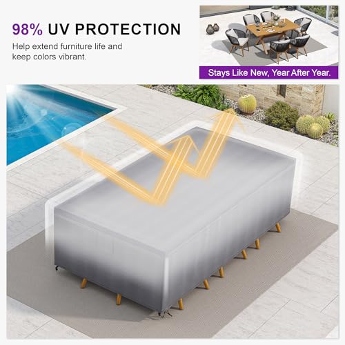 PURPLE LEAF 7 Pieces Patio Dining Set with Waterproof Furniture Cover Rectangular Table and Chairs Set for Garden Deck Aluminum Frame Backyard Kitchen Set, Cushions and Pillows Included Teak - color: Teak, size: 7 Pcs, style: with Furniture Cover