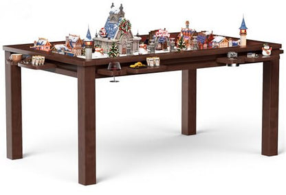 Convertible Board Game Table for 4-6 Players, Spacious Gaming Space w/Clean-Edge Table Top, Non-Slip Play Mat, Cup Holder & Game Tray, Dining Table w/Storage for DND, Poker Card, Family Dinner