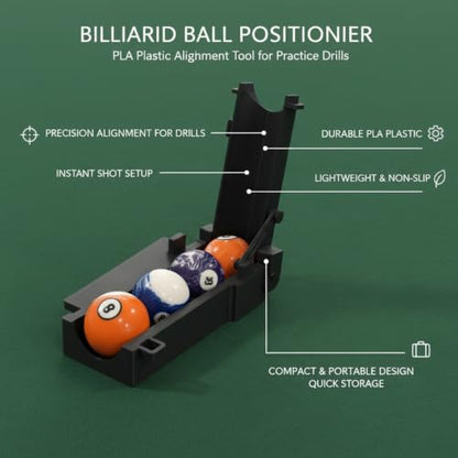 Billiard Ball Positioning Tool - PLA Plastic Alignment Aid for Pool Table Setup & Game Arrangement - Compact 13in Design (Black, 1 Pack)
