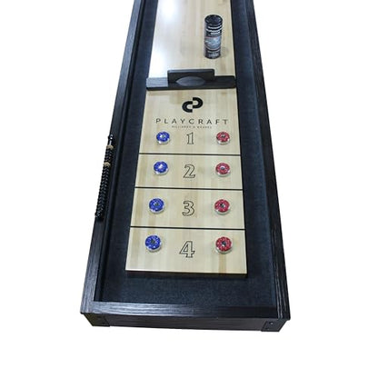 Playcraft Saybrook Shuffleboard Table with DIY Assembly - Fully Knock-Down Shuffle Board Game Table with Abacus, 8 Pucks & Premium Wax - Pro Style Climate Adjusters - Midnight Charcoal Gray - size: 14'
