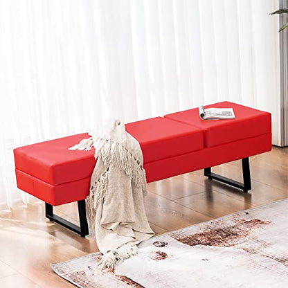 BarberPub Waiting Room Chairs, Heavy Duty Office Guest Reception Bench, Faux Leather Upholstered Lobby Chairs for Salon, Conference Room 7008 (Red) - color: Red