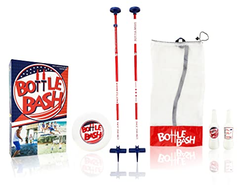 Bottle Bash USA Outdoor Flying Disc Game Set + Poleish Sports Bottle Bash Multi Surface Bases