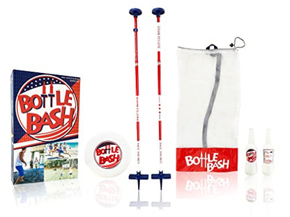 Bottle Bash USA Outdoor Flying Disc Game Set + Poleish Sports Bottle Bash Multi Surface Bases