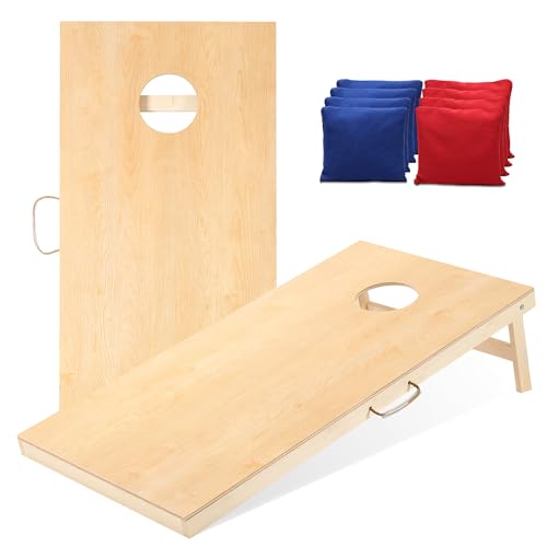 Sportdo 4x2 ft Solid Wood Cornhole Set with 8 Bean Bags, Regulation Size Cornhole Board Set for Adults, Cornhole Game Set for Tailgate Backyard Toss Games Indoor&Outdoor Activities - style: Durable Wood Grain