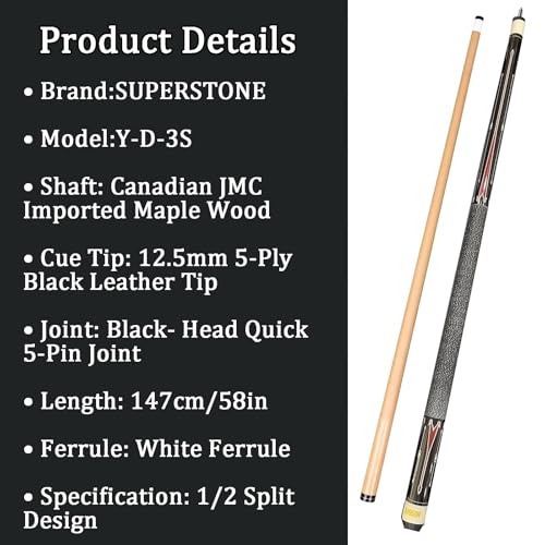SUPERDIAMOND Pool Cue Stick Set Billiard Cue Sticks with Hard Case, 2-Pieces 58" Pool Table Sticks, 12.5 mm Tip Pool Queue,Pool Stick Set for Home Recreation, Billiards Clubs, Training - style: Billiard Cue Sticks-YMX-Y-D-3S