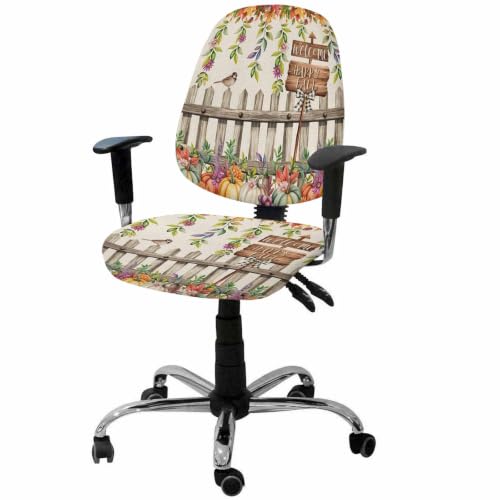Savannan Office Chair Cover, Fall Maple Leaf Thanksgiving Pumpkin Protective Stretch Elastic Universal Cover for Desk Task Chair,Computer Rotating Chair 1 Pcs Farm Fence Retro Linen