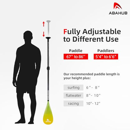 Abahub Carbon Fiber SUP Paddles, 1 x 3 Section Adjustable 67" - 86" Carbon Fiber Shaft, Lightweight Stand-up Paddle Oars for Paddleboards, with a Carrying Bag - color: Gradient Yellow Print