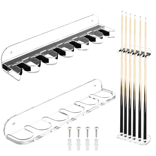 Cosmos Acrylic 2-Piece Billiard Cue Rack Wall Mount Billiard Stick Holder Wall Rack, Eva Foam Cue Clips Holds 6 Pool Cues, Billiard Pool Equipment Accessories (Transparent Clear) - color: Transparent Clear