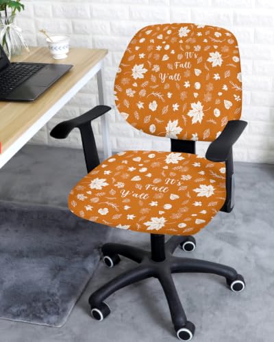 Savannan Office Chair Cover, Thanksgiving Fall Maple Leaf Seamless Protective Stretch Elastic Universal Cover for Desk Task Chair,Computer Rotating Chair 1 Pcs Orange Linen Illustration Art