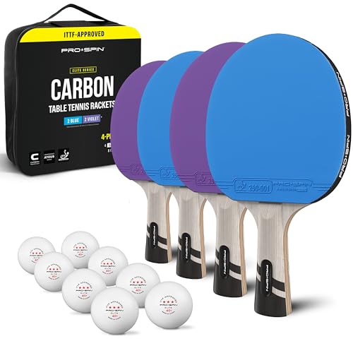 PRO-SPIN Ping Pong Paddles – ITTF Approved Professional Table Tennis Rackets with Carbon Fiber for Superior Control | 7-Ply Blade, Premium Rubber, 2.0mm Sponge - color: 4-Pack | Blue/Violet