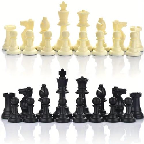32 Plastic Chess Pieces Set - Black & White Chessmen for 15-20 Inch Boards, Felt Bottom, with Drawstring Storage Bag - Ideal for Beginners & Chess Enthusiasts-No Board Included (2.95inch/7.5cm) - size: 2.95inch/7.5cm
