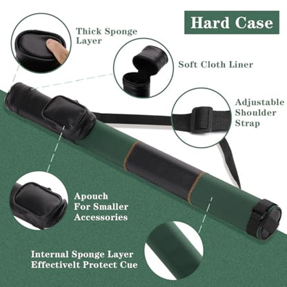Billiard/Pool Cue Hard Cases, Cue Case 1 Stick 2 Holes,Holds 1 Complete 2-Piece 58 Inches Cue Sticks,Deluxe Hard Billiard Pool Cue Stick Carrying Case,Pool Billiards Accessories - color: Green