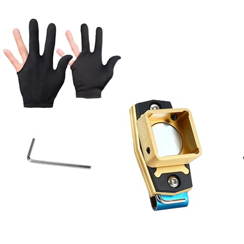 Magnetic Billiard Chalk Holder with 3 Finger Billiard Glove, Aluminum Alloy Pool Cue Chalk Case, Strong Magnet, Portable Billiards Accessories for Pool Cue Players,Square Charlk Box - color: Golden