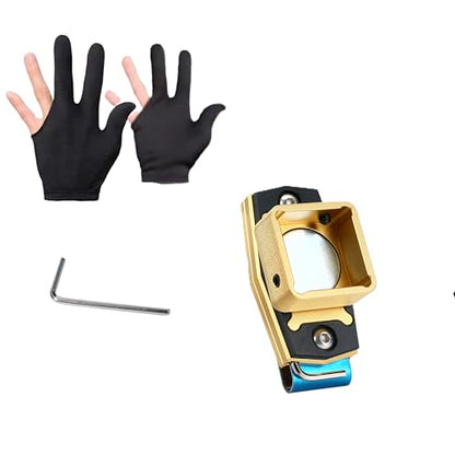 Magnetic Billiard Chalk Holder with 3 Finger Billiard Glove, Aluminum Alloy Pool Cue Chalk Case, Strong Magnet, Portable Billiards Accessories for Pool Cue Players,Square Charlk Box - color: Golden