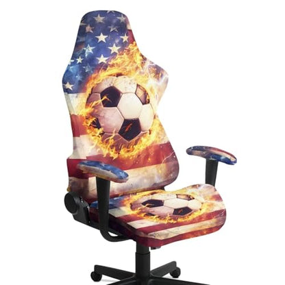 USA Flag Soccer Stretch Gaming Chair Cover Non Slip Breathable Polyester Office Computer Chair Seat Cover with Armrest Covers Slipcover Protector Furniture for Office Rotating Armchair 4Pcs - color: American Flag Soccer