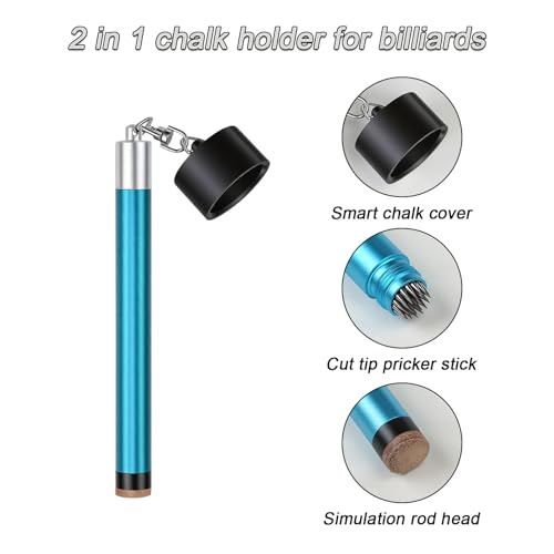 LAKE OF FIRE Pool Cue Chalk Holder – 2-in-1 Billiard Accessory with Pool Chalk Holder & Cue Tip Tool - color: Blue, style: Round